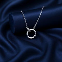 925 Sterling Silver Double Circle Necklace with Cubic Zirconia | Rhodium Plated Pendant