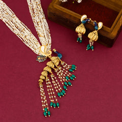 Graceful Peacock Necklace With Earrings - Rukhmani