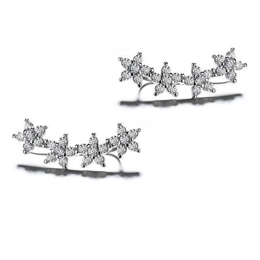 925 Sterling Silver Rhodium Plated Star Cluster Ear Cuffs with Cubic Zirconia