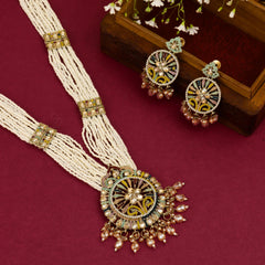 Rangamahal Moti With Stones Rajwadi Necklace set With Earrings - Rukhmani