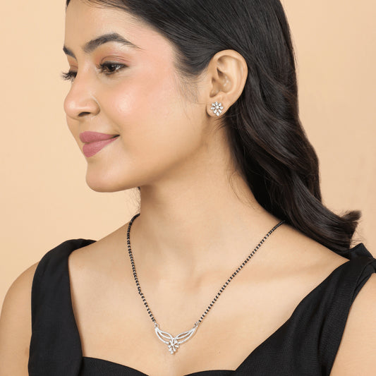 Fancy Silver Plated Platinum Diamond Mangalsutra