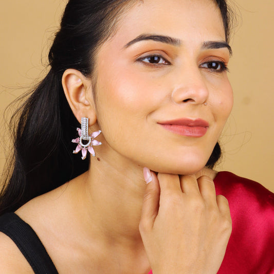 Velvet Shine Pink Stone Earrings - Rukhmani
