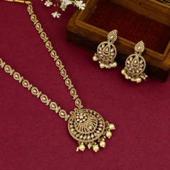 Jaipuri Long Necklace With Pearl Necklace Set with Earrings - Rukhmani