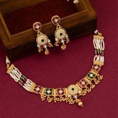 Rajwadi Moti Necklace With Bids and Earrings - Rukhmani