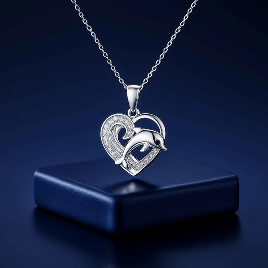 Heart & Dolphin Design Pendant in 925 Sterling Silver