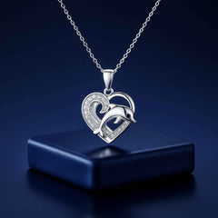 Heart & Dolphin Design Pendant in 925 Sterling Silver