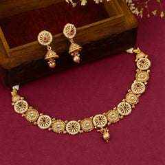 Elegent South Indian Temple Necklace set With Earrings - Rukhmani