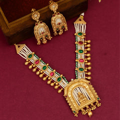 White Bids Gold Plated Necklace With Laxmimata Design - Rukhmani