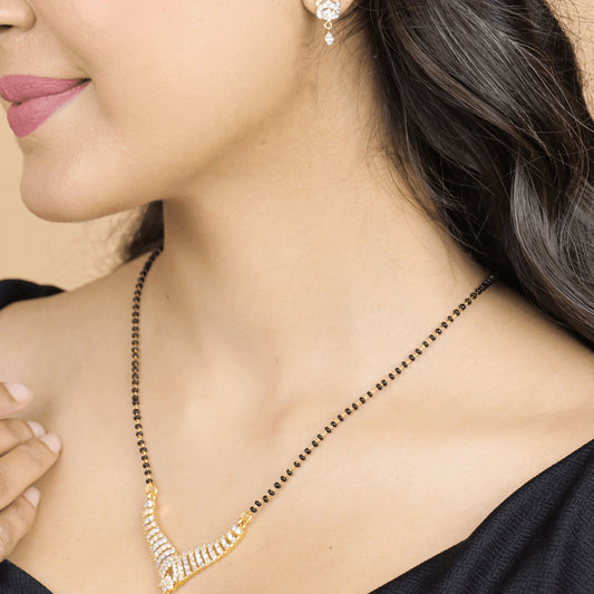 Fancy Gold Plated Tear Drop Diamond Mangalsutra