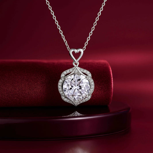 Heart Accent Pendant with White Stone in 925 Sterling Silver
