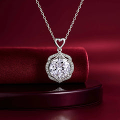 Heart Accent Pendant with White Stone in 925 Sterling Silver