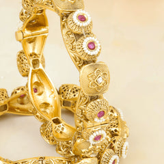 Fancy Design Rajwadi Rang Red Stone Gold Plated Rajwadi Bangles