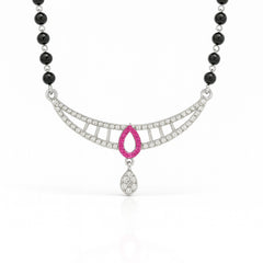 925 Sterling Silver Rhodium Plated Pink & White Cubic Zirconia Teardrop Mangalsutra for Women