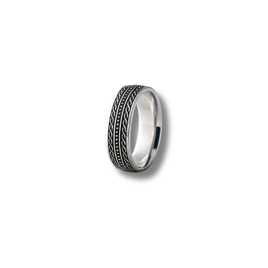 925 Sterling Silver Rhodium Plated Rope Design Band Ring for Men