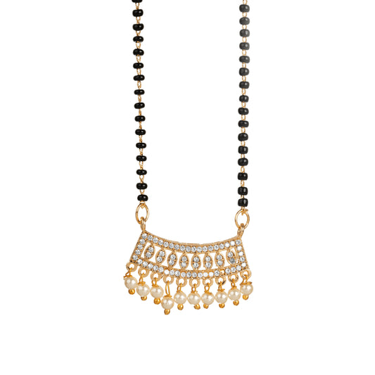 Pearl and Diamond Gold Polished Short Mangalsutra