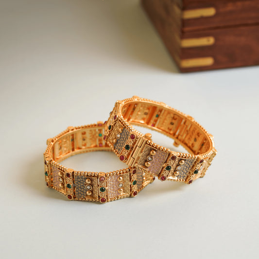 Royal Looks Gold Plated Trendy Square Design Diamond Kada Bangles