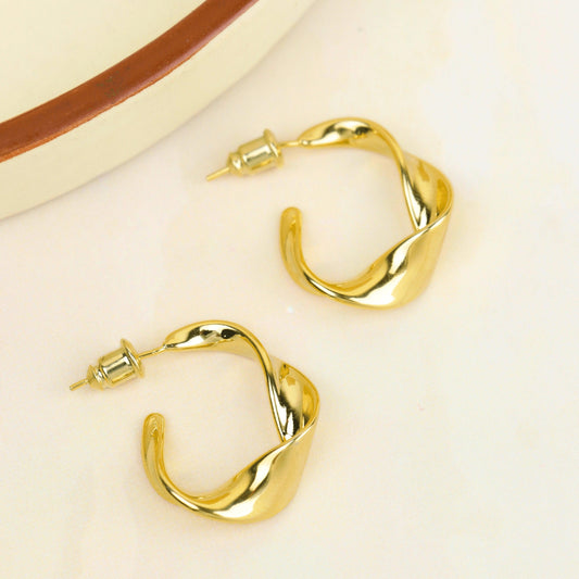 Gold Plated Fancy Twisted Hoops Earrings - Rukhmani