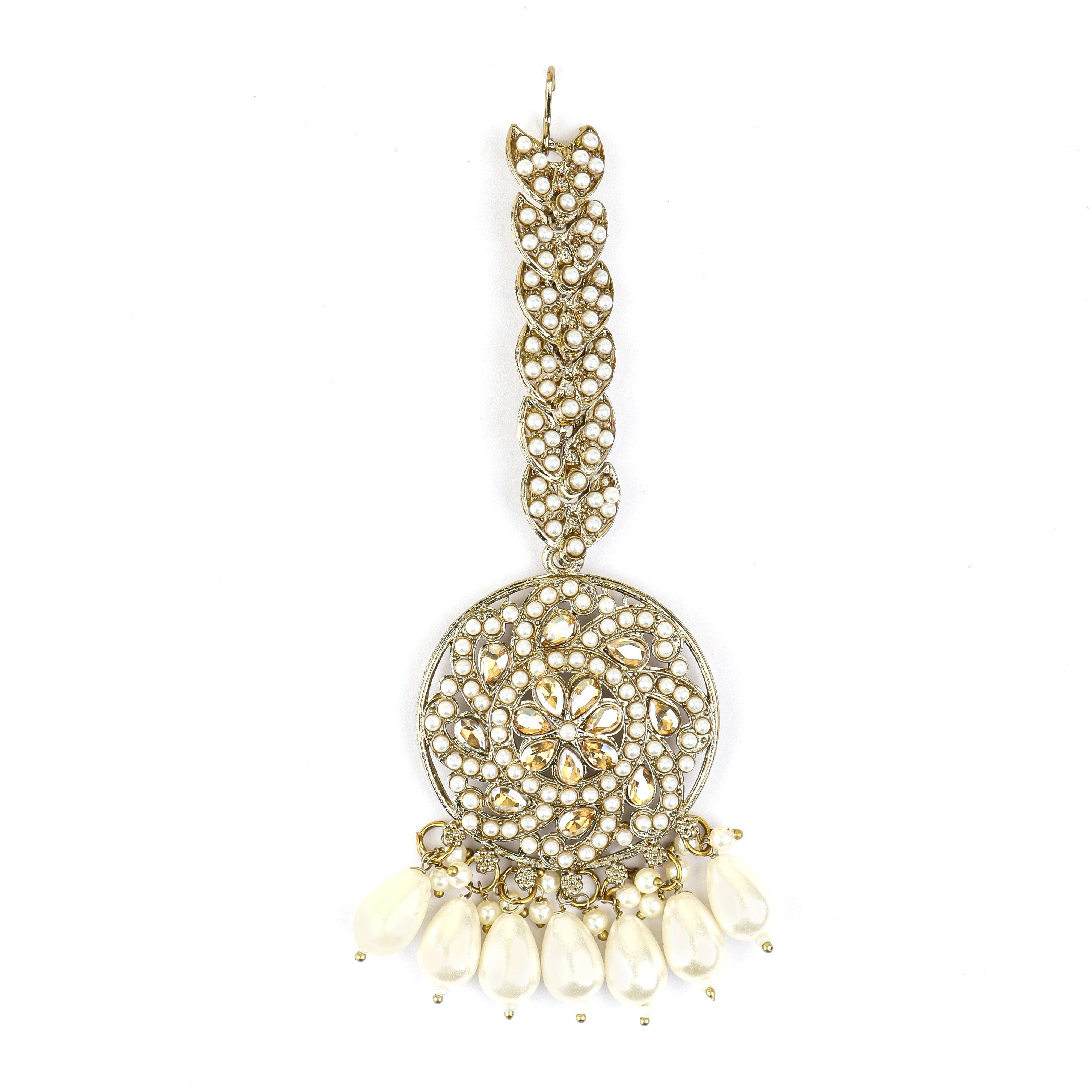 Pearl with Round Kundan Jaipuri Mangtika - Rukhmani