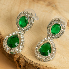Fancy Silver Plated Green American Diamond Necklace Set With Earrings