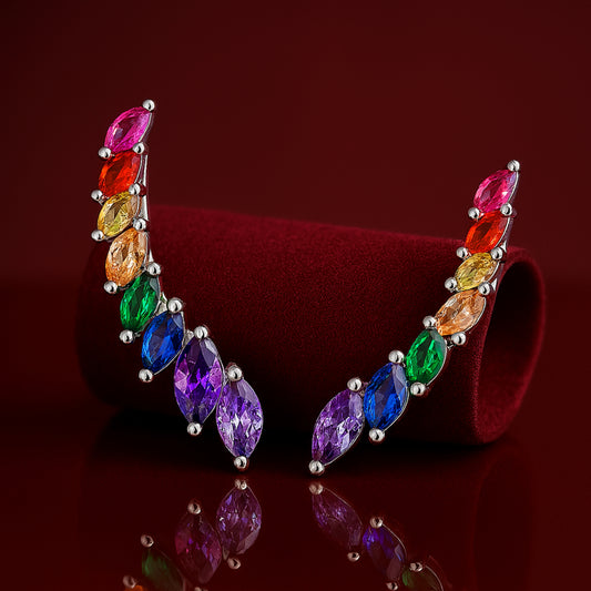 925 Sterling Silver Rhodium Plated Rainbow Cubic Zirconia Ear Cuffs