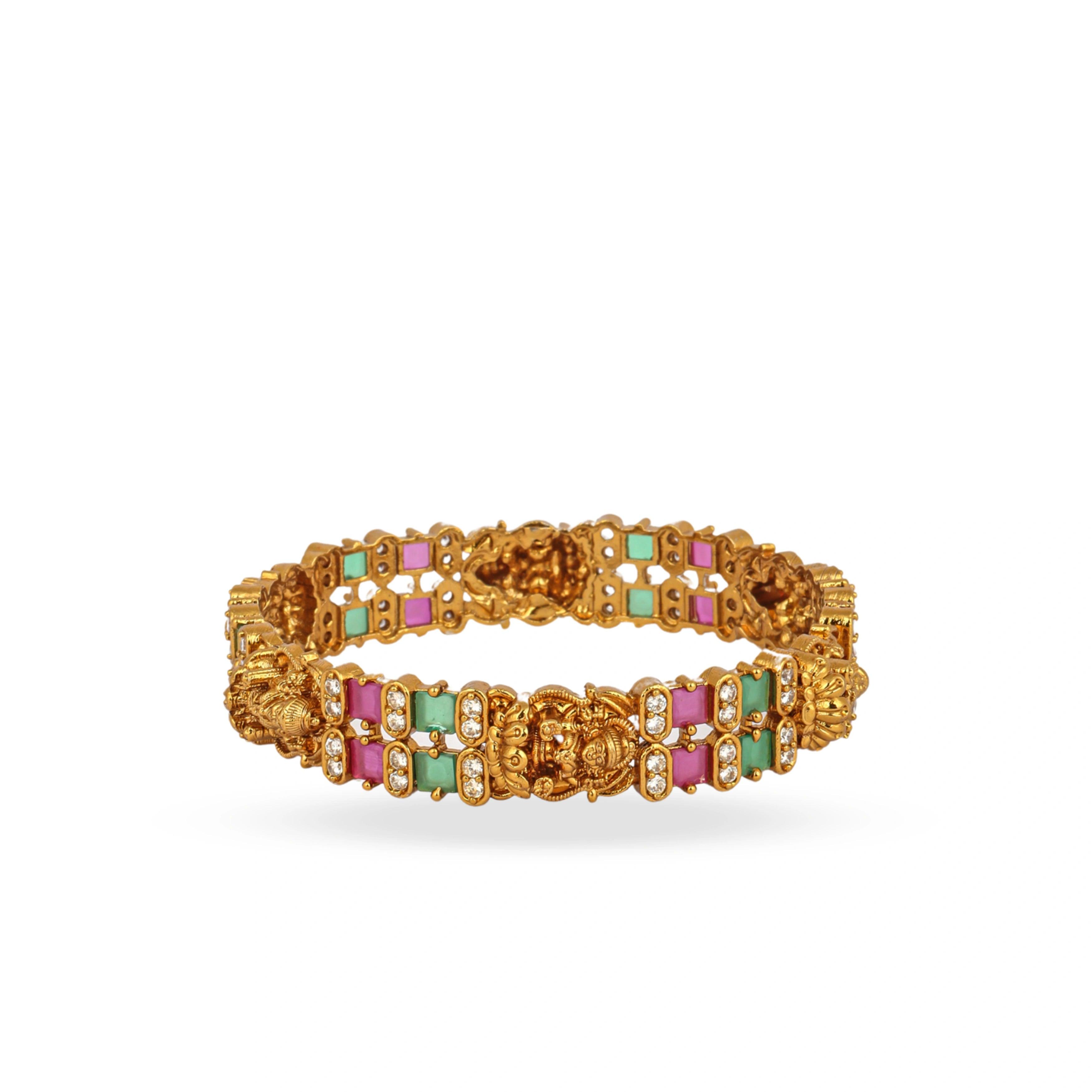Trending Design Devi Ratna Gold Plated Bangles with Red and Green Stones - Rukhmani