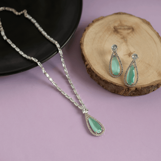 Grandidierite and Diamond Halo Pendant Necklace with Earrings (Copy) - Rukhmani