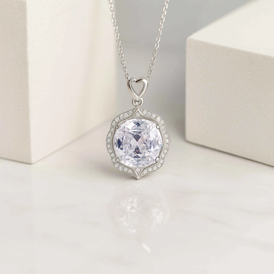 Heart Accent Pendant with White Stone in 925 Sterling Silver
