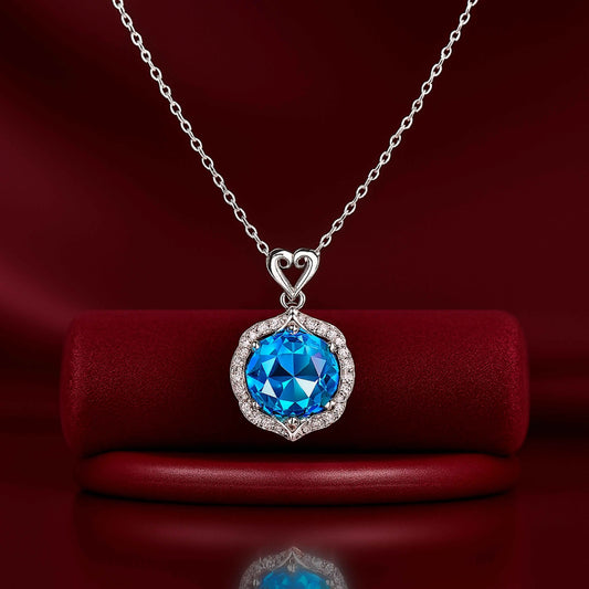 Heart Accent Pendant with Blue Stone in 925 Sterling Silver