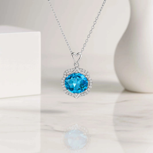 Heart Accent Pendant with Blue Stone in 925 Sterling Silver