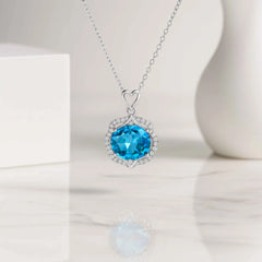 Heart Accent Pendant with Blue Stone in 925 Sterling Silver