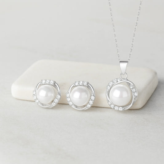 925 Sterling Silver Pearl Elegance Jewellery Set