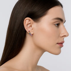 925 Sterling Silver Rhodium Plated Rainbow Cubic Zirconia Ear Cuffs