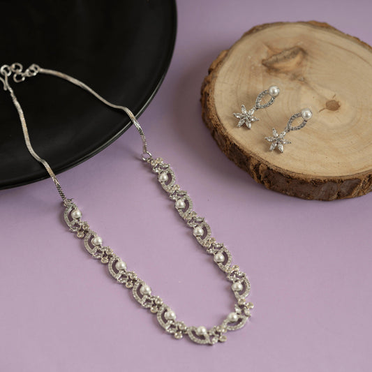 Set of white pearl unique pendant and earring - Rukhmani