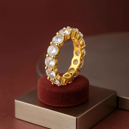925 Sterling Silver Gold-Plated Eternity Band with Large Round Zircon
