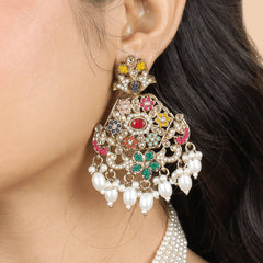 Multicolored Stone Pearl Choker Set with Earrings - Rukhmani