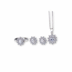 925 Sterling Silver Oval Spark Cluster Jewellery Set