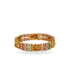 Trending Design Devi Ratna Gold Plated Bangles with Red and Green Stones - Rukhmani