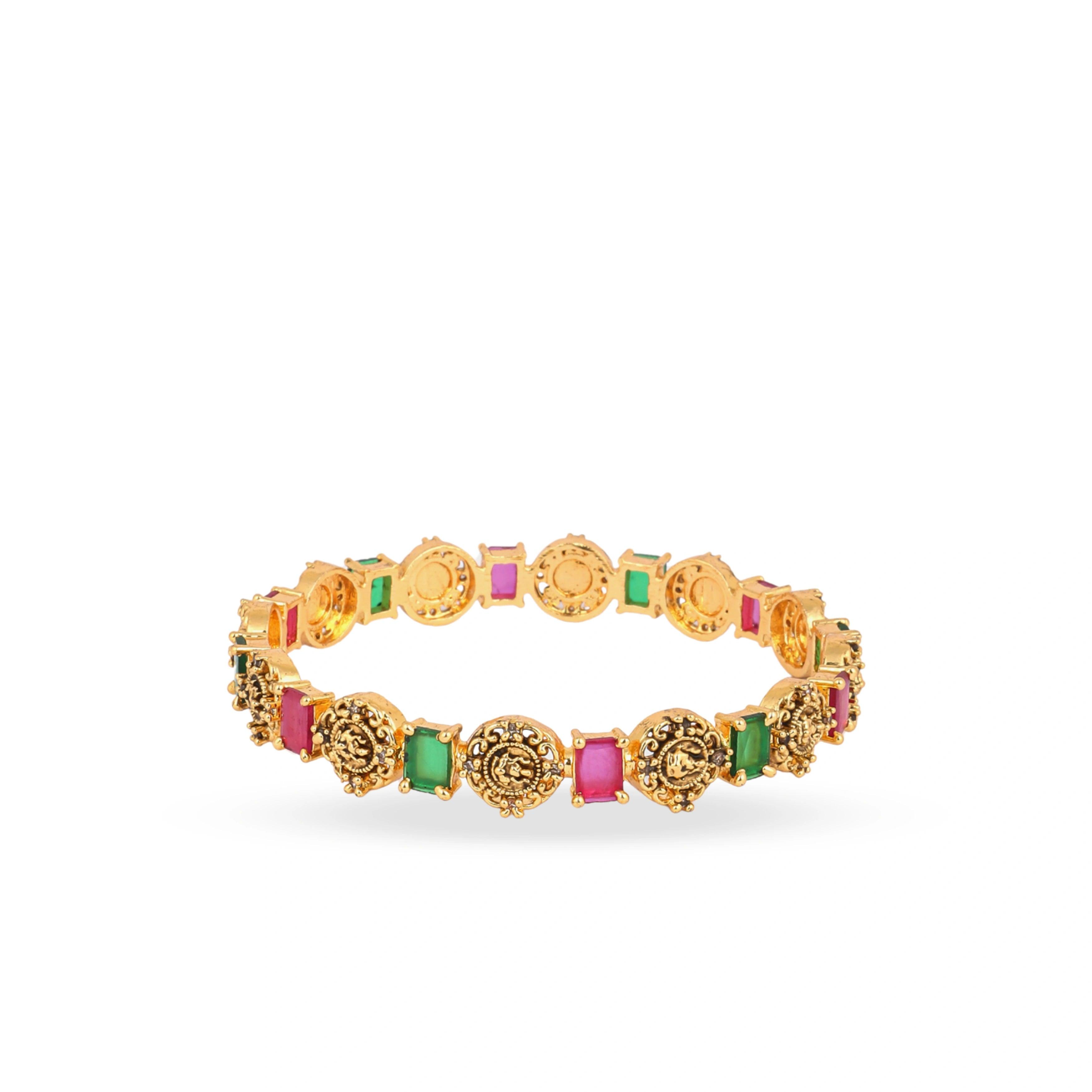 Gold Plated Bangle with Red and Green Stone - Rukhmani