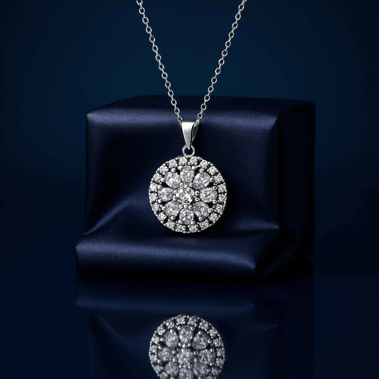 Round White Stone Pendant in 925 Sterling Silver