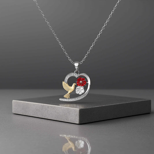 Heart Pendant with Bird and Flower Motif in 925 Sterling Silver