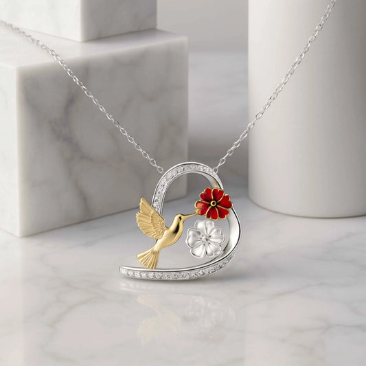 Heart Pendant with Bird and Flower Motif in 925 Sterling Silver