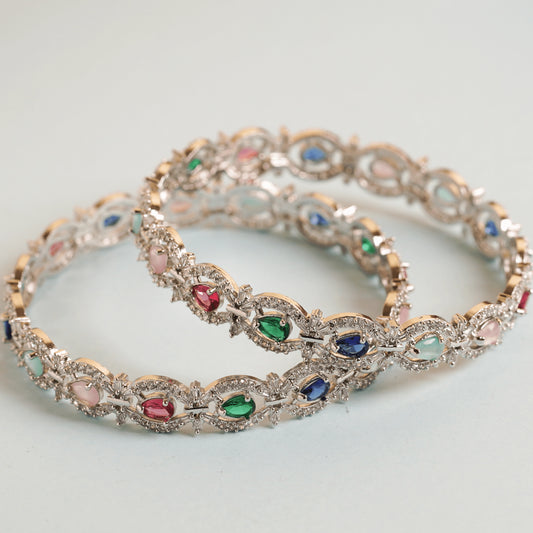 Trending Design Colorful American Diamond Silver Plated Beautiful Bangles