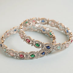 Trending Design Colorful American Diamond Silver Plated Beautiful Bangles