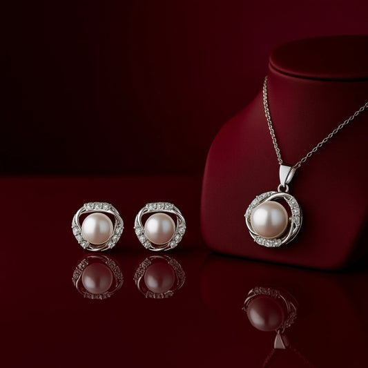 925 Sterling Silver Pearl Elegance Jewellery Set