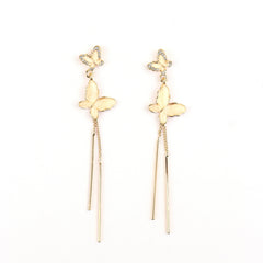 Butterfly Flutter Strings Gold Plated Earrings With Diamonds - Rukhmani