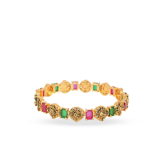 Gold Plated Bangle with Red and Green Stone - Rukhmani