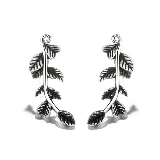 925 Sterling Silver Oxidized Leaf Design Ear Cuffs