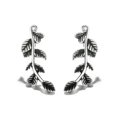 925 Sterling Silver Oxidized Leaf Design Ear Cuffs