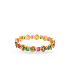 Gold Plated Bangle with Red and Green Stone - Rukhmani