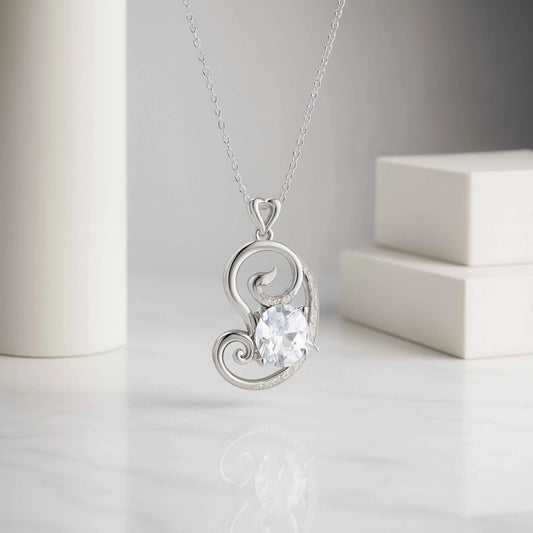 Elegant Swirl Pendant with Clear Stone in 925 Sterling Silver